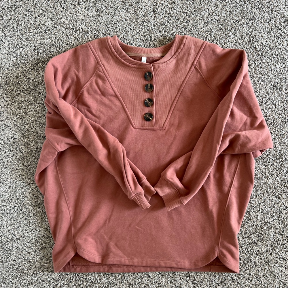 Mauve button up crew neck sweatshirt